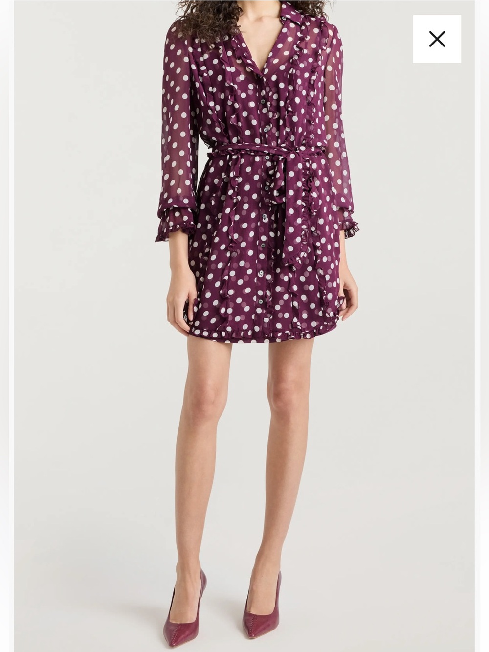 NWT Cinq a Sept DEEP PLUM LIMESTONE CAMILLE POLKA DOT LS SHIRT DRESS Size 6